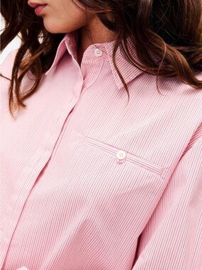 FRNCH Pink Striped Kessel Cotton Button Down Shirt With French Cuffs Size S